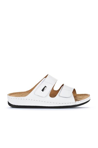 Bueno Shoes Λευκές Δερμάτινες Ανδρικές Παντόφλες Flat 25mt2365