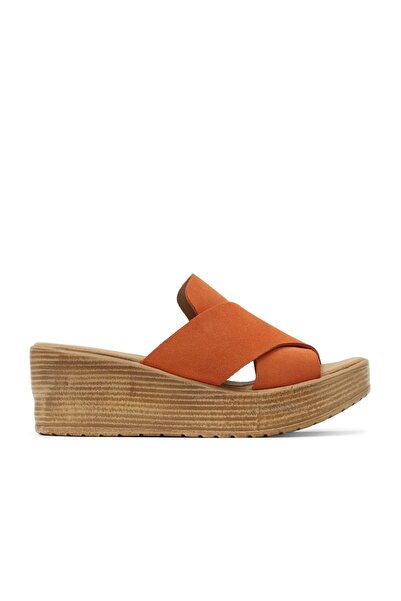 Bueno Shoes Orange Alf Suede Women's Wedge Heeled Slippers 01Wa4703