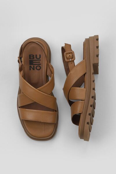 Bueno Shoes Ταν Δερμάτινα Γυναικεία Flat σανδάλια 01wy5501