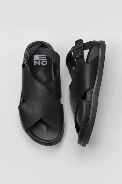 Bueno Shoes Μαύρα Δερμάτινα Γυναικεία Σανδάλια Flat 01wu5815