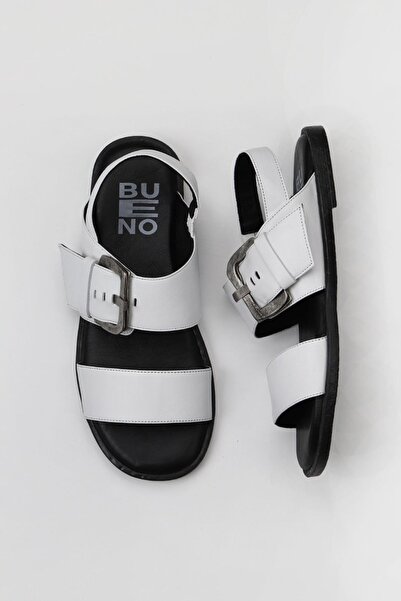 Bueno Shoes Λευκά Δερμάτινα Γυναικεία Σανδάλια Flat 01wy2013