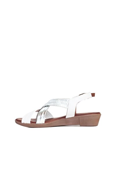 BUENO Shoes White Silver Leather Women's Flat Sandals 01Wl1505