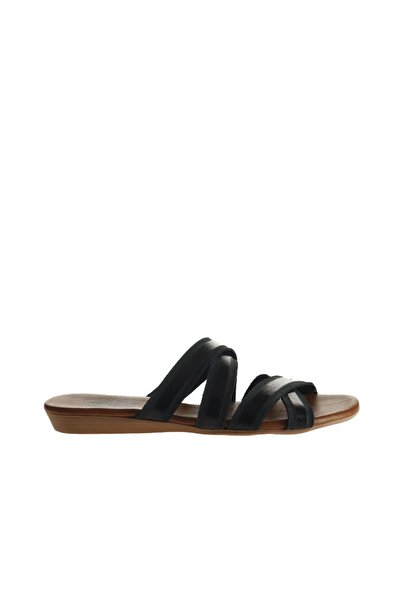 Bueno Shoes Блискучі чорні шкіряні жіночі капці - Прямий дизайн 01wu7424