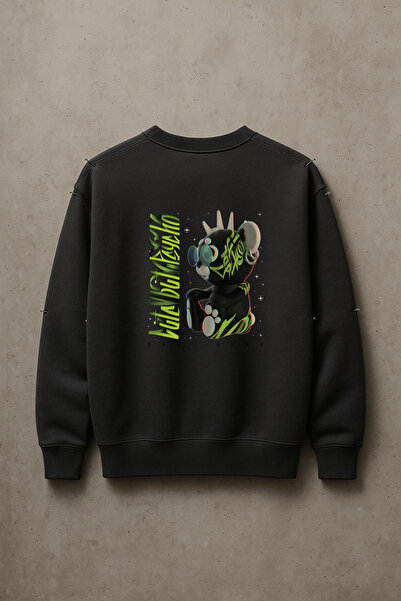 'Cute but Psycho' Lacivert Oversize Sweatshirt