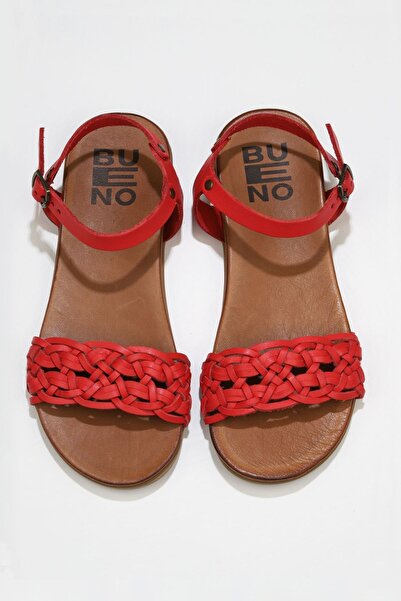 Bueno Shoes Κόκκινα δερμάτινα γυναικεία φλατ σανδάλια 01wu4251