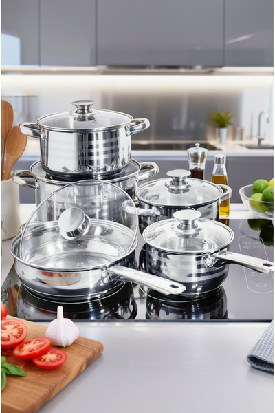 Blaumann 10 Pcs Cookware Set Stainless Steel Pots Jumbo Gourmet Line Induction All Stoves Oven / Dishwasher