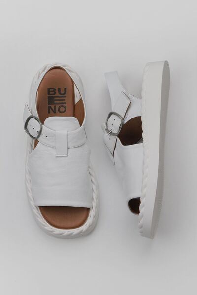 Bueno Shoes Γυναικεία Λευκά Δερμάτινα Flat σανδάλια - 01wy9103