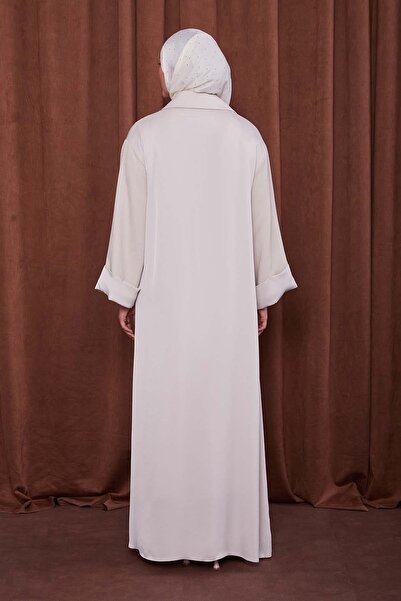 Levidor Beige Organza - Ferace Collar Detailed