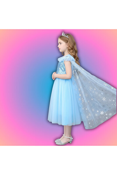 darko Κοντομάνικο φόρεμα μανδύα - Sequins Blue Princess Elsa Frozen Land