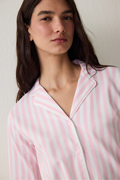Penti Light Pink Cotton Long Sleeve Shirt Pajama Set