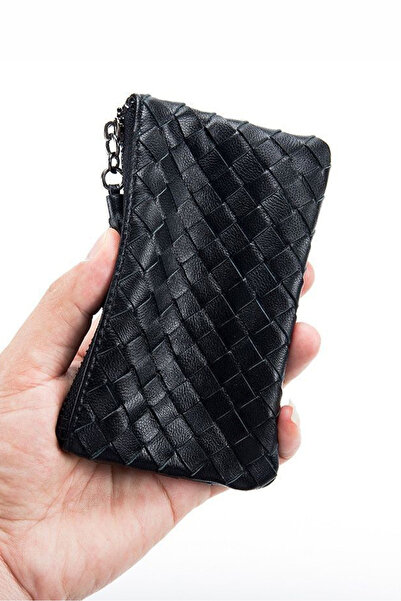 Lucky Tree Men Wallets Card Holder Genuine Leather Luxury Woven Design Key Chain Small Wallet