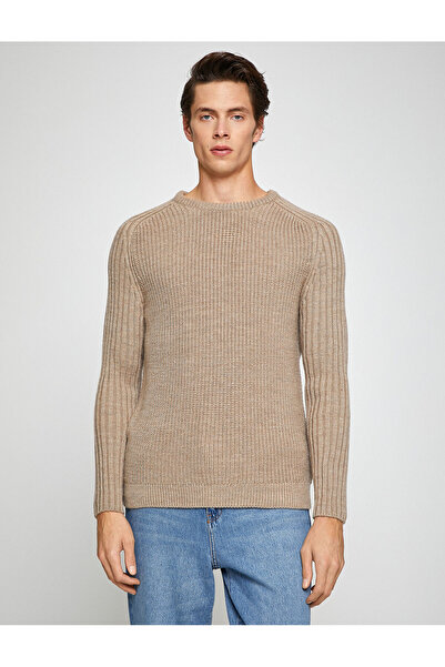 Koton Βασικό Πλεκτό Πουλόβερ με λαιμόκοψη με μακρύ μανίκι Slim Fit