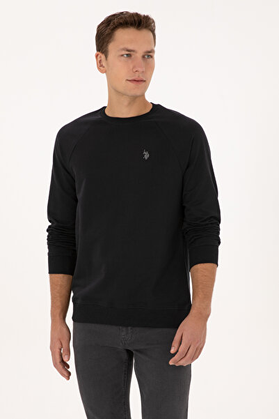 U.S. Polo Assn. Ανδρικό φούτερ Regular Fit Crew Neck Μαύρο λεπτό βασικό φούτερ 50313752-VR046
