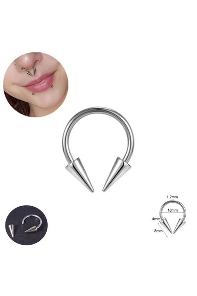 Bylin %100 Cerrahi Çelik Uzun Spaky Uçlu Septum, Helix Halka Piercing - Çap 1...