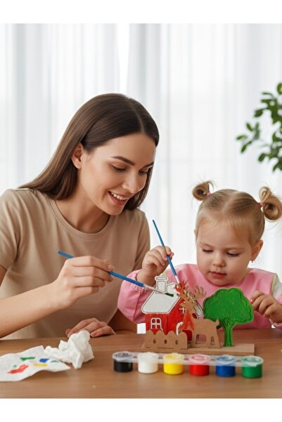 şimşek hobi tasarım 5 Parça Dağ Evi Boyama Seti / Okul Öncesi Boyama Etkinliğ...