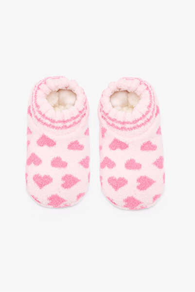 Penti Pink Girl's Heart Bear Patterned Non-Slip Sole Home Booties