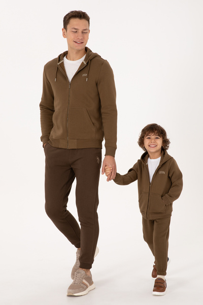 U.S. Polo Assn. Boy's Khaki Zippered Hooded Sweatshirt 50313852-Vr027