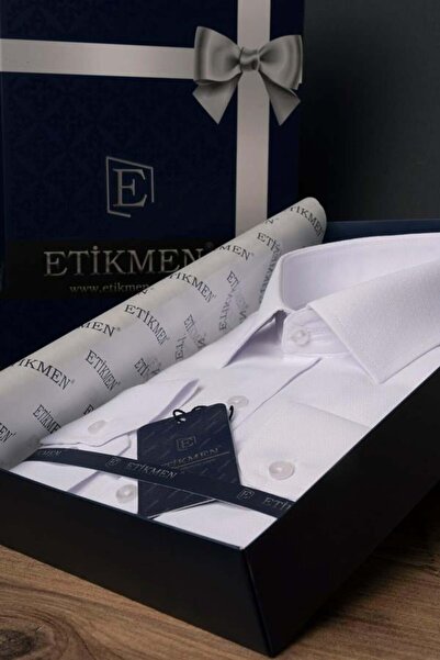 Etikmen Ανδρικό πουκάμισο Slimfit με κουμπιά σε λευκό Mother of Pearl