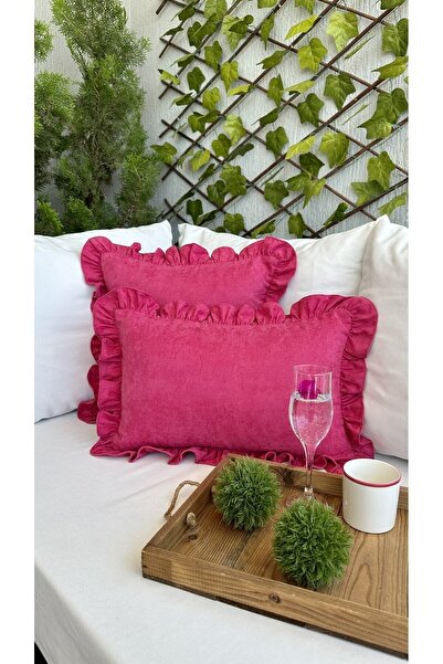 Decamor home Vintage Fuchsia Pink Ruffled Throw Pillow Cover 1Pc