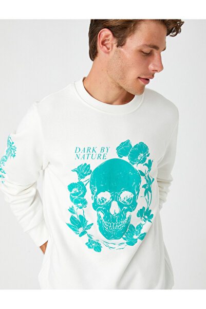 Koton Sweatshirt mit Totenkopf-Print und geripptem Rundhalsausschnitt