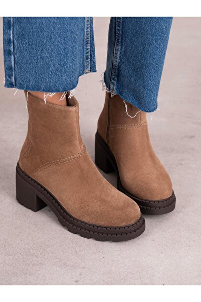 ECENİN BUTİĞİ Muno Camel Süet Hakiki Süet Kadın Bot