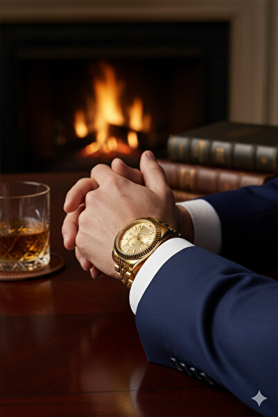 Goldwatches ساعة يد رجالية فاخرة من الفولاذ باللون الذهبي مقاس 43 ملم وهيكل ك...