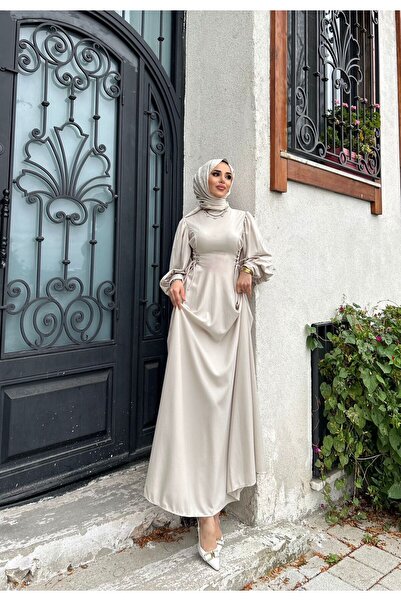 ENKA BUTİK Bel İki yanı boydan bağcıklı tesettür elbise