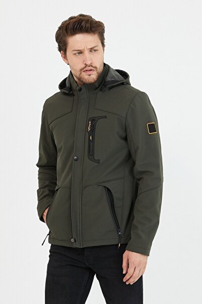 Mero Life Ανδρικό παλτό με κουκούλα χακί από μαλακό κέλυφος