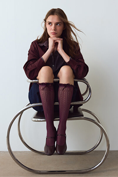 Penti Mürdüm Fiyonk Detaylı Kurdela Desenli File Pantolon Çorabı