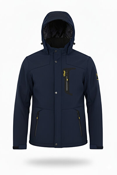 Mero Life Férfi tengerészkék kapucnis víz- és szélálló Softshell kabát