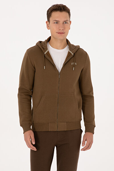 U.S. Polo Assn. Boy's Khaki Zippered Hooded Sweatshirt 50313852-Vr027