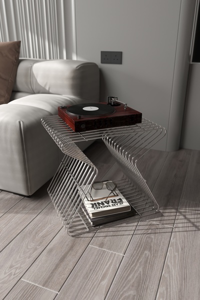 boz concept home Roma Modern Metal Yan Sehpa Derilik Minimalist Tasarım Kitaplık Pikap Plak Çalar Düzenleyici