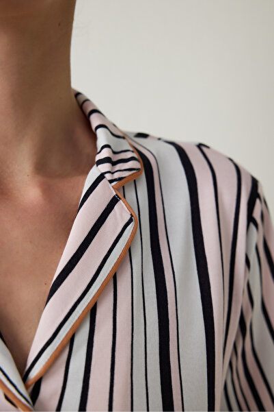 Penti Aging Collagen Striped Shirt Collar Short Sleeve Pajama Set