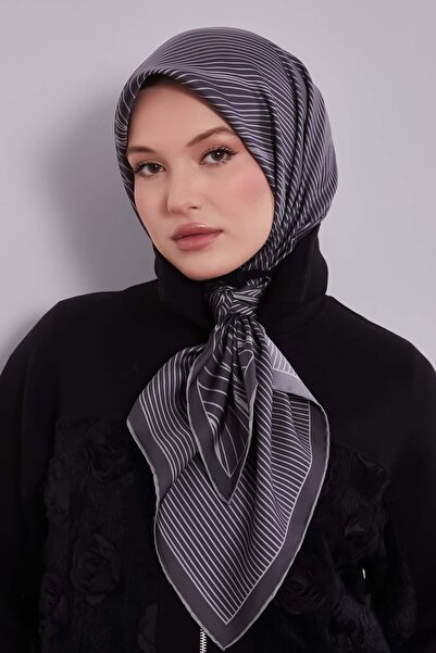 Levidor Gray Stripe Pattern Twill Silk Scarf