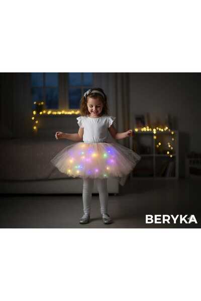 Beryka LED Işıklı Tütü Etek – Kız Çocuklar İçin Büyülü Parıltı - Astarlı, Som...