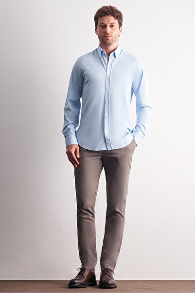 İmza Смугаста сорочка з довгими рукавами та синьою ґудзиковою коміркою, облягаючий крій, еластична тканина 1004255270