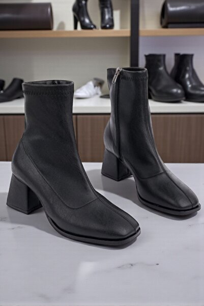 Cochines Γυναικείες μαύρες μπότες Stretch Ankle Short Blunt Fit Δερμάτινες μπότες υψηλής ποιότητας με τακούνι Χειμερινές μπότες & μποτάκια