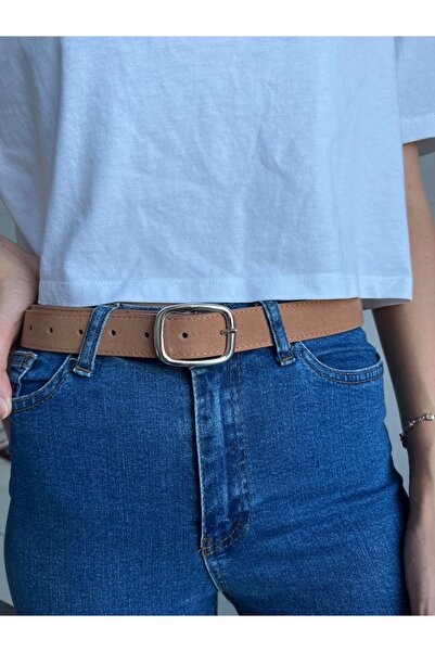 Eksibir Gümüş Tokalı süet Kemer Kadın Kemeri Elbise Kemeri Pantolon Kemeri