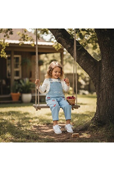 ALTINTAŞ BABY Cherry Embroidered Knitted Denim Fabric Salopet T-Shirt Seasonal Set of 2