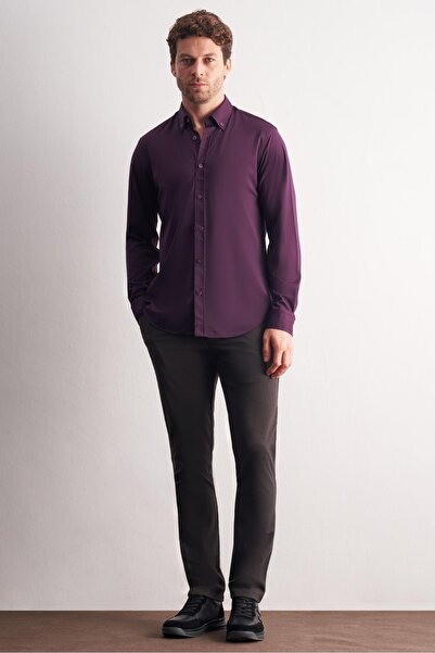 İmza Смугаста сорочка з довгими рукавами та еластичною талією, з фіолетовими ґудзиками на комірі 1004255270