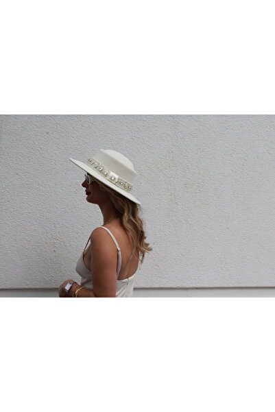 nuit Stone Bridal Hat / Wedding Hat / Bridal Accessory / White Boater Hat