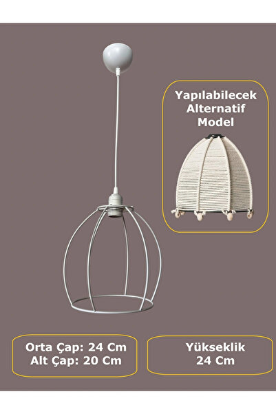 CONANA Yarım Küre Avize Teli , İskeleti (20x24 Cm) Beyaz Statik Boyalı (Duy T...