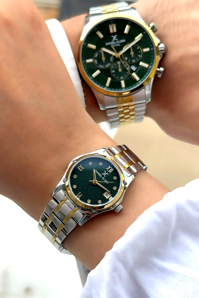 Daniel Klein Orijinal 2 Yıl Garantili Çift Sevgili Saati Kombini Bileklik Hediyeli Yeşil Kadran