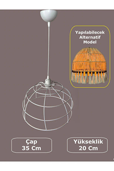 CONANA Yarım Küre Avize Teli , İskeleti (35x20 Cm) Beyaz Statik Boyalı (Duy T...