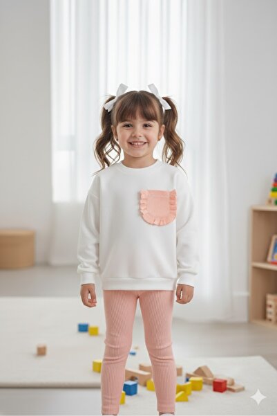 Womi Kids Kız Çocuk Fırfır Cepli Somon Taytlı Eşofman Takımı