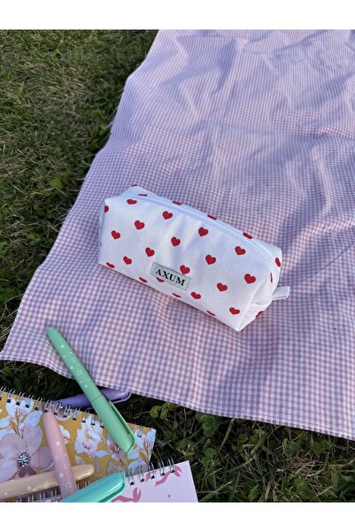 AXUM حقيبة أقلام بنمط قلب أبيض - 20x7x6 سم