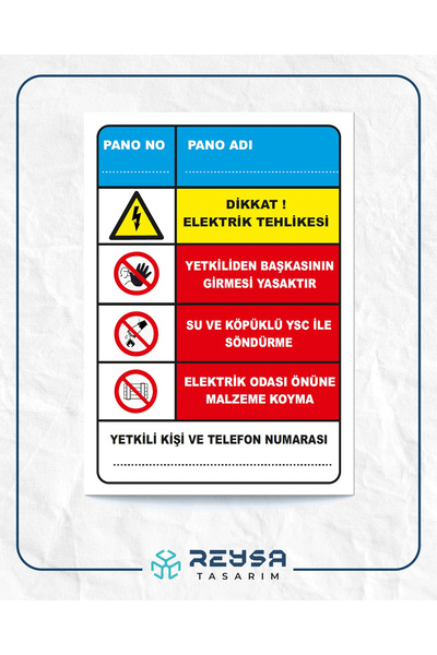 Reysa Tasarım ملصق ترقيم اللوحة الكهربائية 20×28 سم