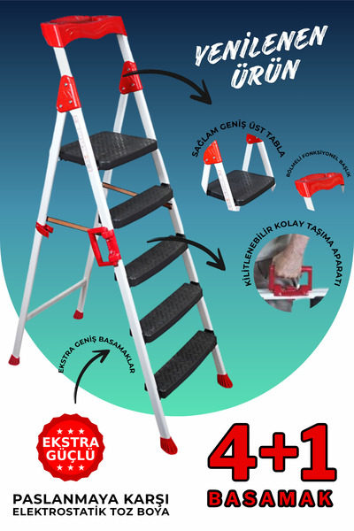 Genel Markalar Elegance 4+1 Geniş Basamaklı Kolay Taşıma Aparatlı Merdiven Ka...