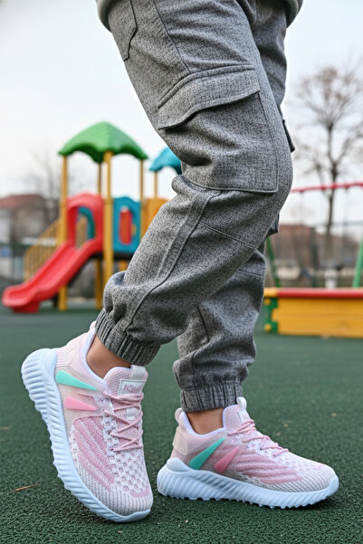 Dark Heel حذاء رياضي للأطفال باللون الوردي والأخضر المائي، حذاء رياضي مرن وخف...