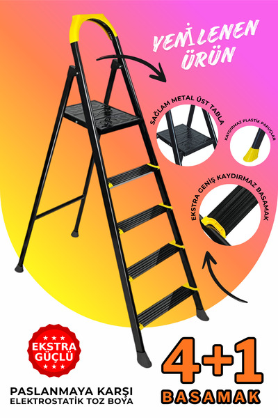 LAVİNGER Ze Hardy 4+1 Basamaklı Özel Tasarım Hafif Merdiven (Kaymaz Papuçlu) ...